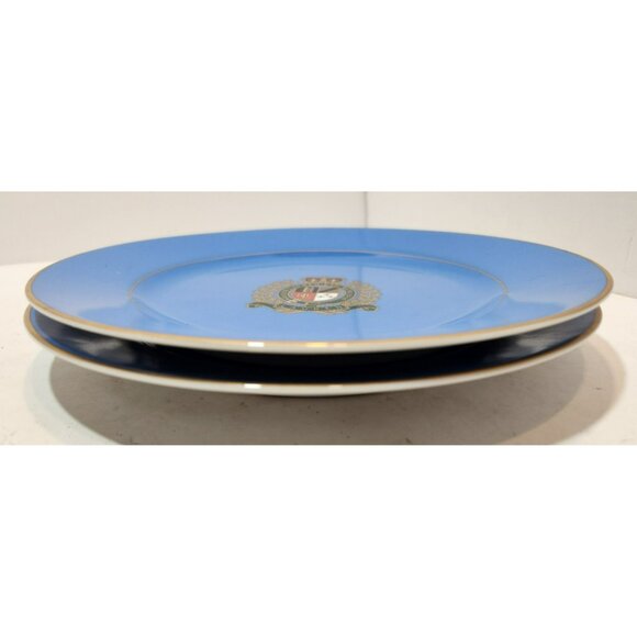 Ralph Lauren Estate Crest Cadet Blue Plate 9" Diameter Breakfast Plate New Set 2 - Picture 11 of 13
